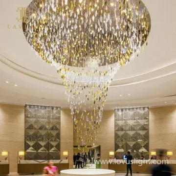 Hotel Gold Chandelier Custom Hotel Lobby Large Pendant Light Villa Wedding Foyer Gold K9 Big Crystal chandelier