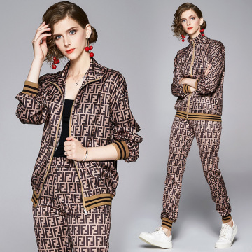 Fashion printed jacket + pants 2 piece set women clothing