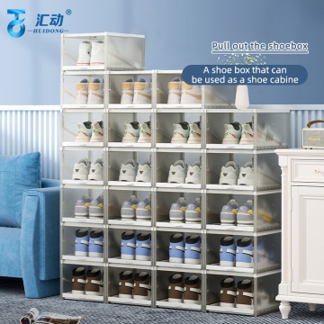 Transparent Stackable Shoe Cabinet Organizer: PP Plastic, Foldable, Simple Design, Dustproof Drawer, Push-Pull Shoe Box