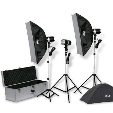 Studio Lighting Equipment Set with Two Digital Flashlights, Three Light Stands and One Aluminum Box