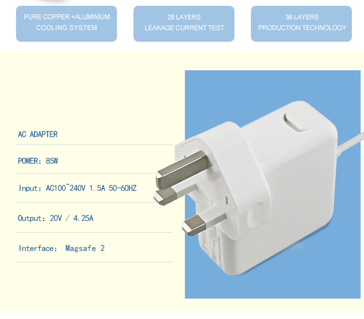 20v 4.25a uk plug ac adapter for apple laptop computer