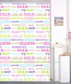 polyester fabric colorful Letter printed shower curtain