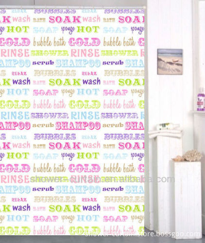 polyester fabric colorful Letter printed shower curtain