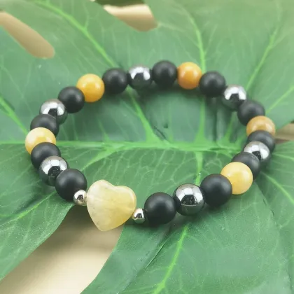 Natural Yellow Jade Heart Bracelet: Handmade Elastic Friendship Jewelry