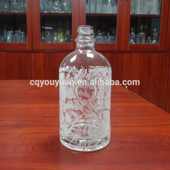 350ml boston round glass diffuser bottle with flower decal