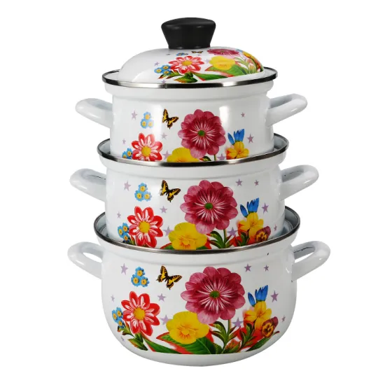 High Quality Good Selling Cookware Stocks Pot New Designs Camping Soup Pot Enamel Casserole Set