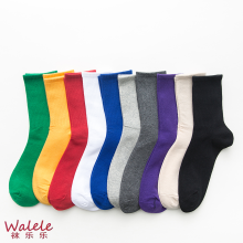 10-Color Solid Mid-Calf Socks para sa Babae
