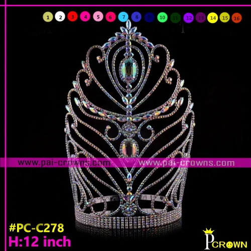12 Inches Tall Colored Ab Pageant Crowns For Sale, High Quality 12