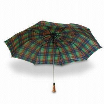 Golf Umbrellas, Made of Polyester Check Fabric with Wooden Stick Handle