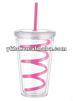 Hot sale!plastic double wall cups with lids and straws