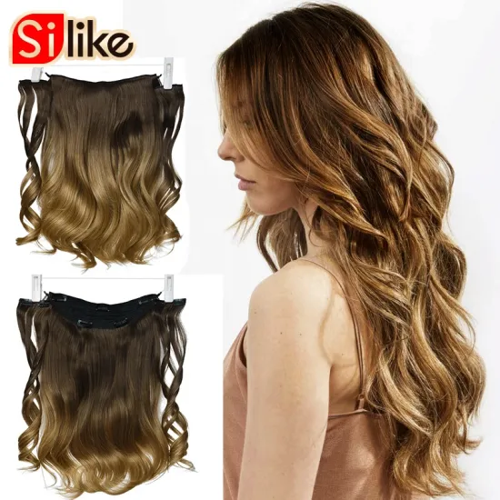18" Invisible Wire fish line  Clips In Hair Extensions Secret Fish Line Hairpieces Synthetic Straight Wavy Hair Extension