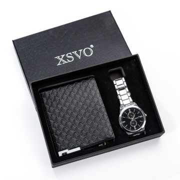 Luxury Gift Set: 2 Pieces Including Men's Large Dial Quartz Watch and Wallet