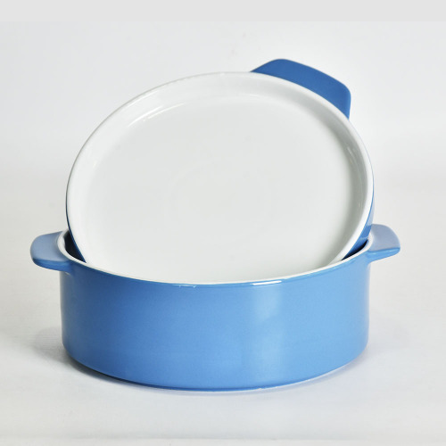 Kitchen round ceramic baking dish with lid