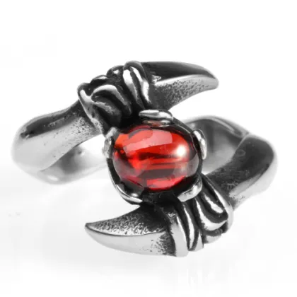 Mens Red Garnet Metal Stainless Steel Scorpion Ring