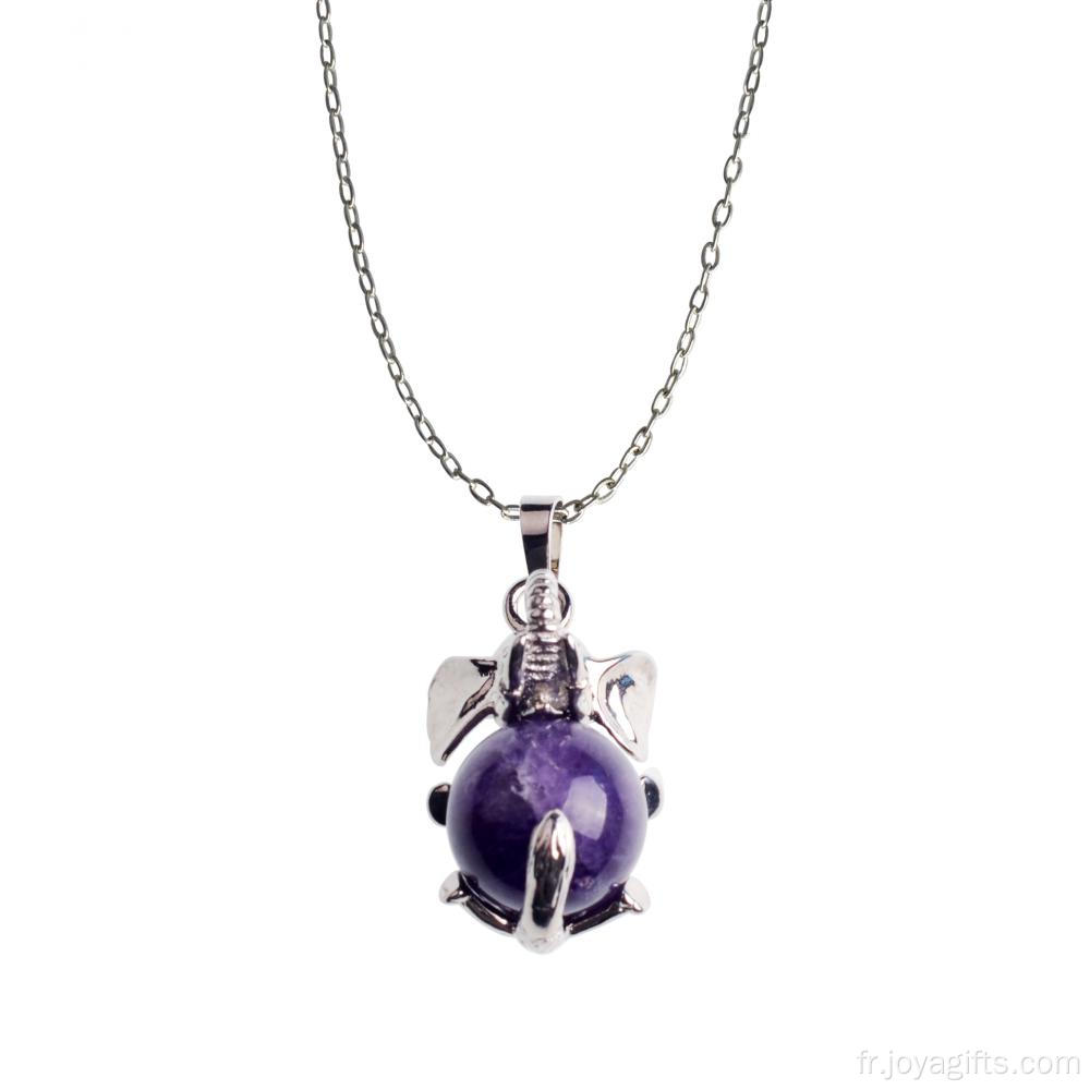 Collier ajustement avec pendentif éléphant reiki guérison améthyste