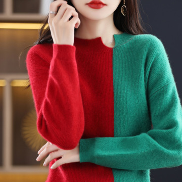 Patchwork pullover loose fleece jumper for ladies