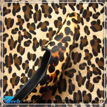 Animal print leopard design flocking pu leather for shoe or bag (sinteticos para zapatos)