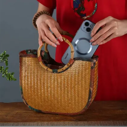 Satin Printed Bamboo Bag for Work Settings - Handmade Bamboo Crafts