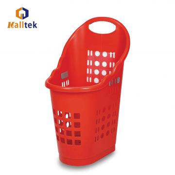 Retail Store Red Color Wheeled Shopping Basket