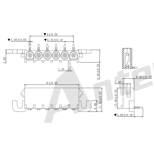 6.35mm 90° Wafer Connector Series AW6352-NP-B