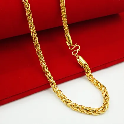 18K Gold Chopin Dubai Men's Necklace: Solid Brass Flat Head Design, Perfect for Weddings and Gifts