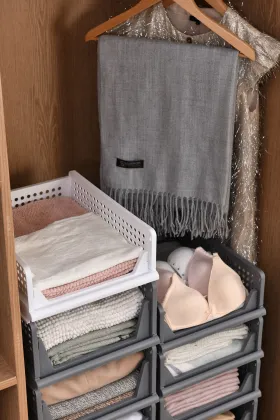 Foldable Stackable Plastic Storage Baskets for Closet Organization and Drawer Shelving