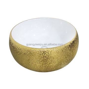 Luxury Golden Ceramic Bathroom Vessel Bowl Sink Round Plated Gold Wash Basin