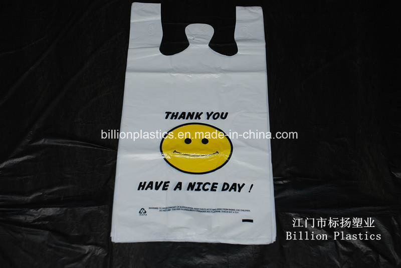 HDPE Smile Face Plastic T-Shirt Shopping Bag with Printing