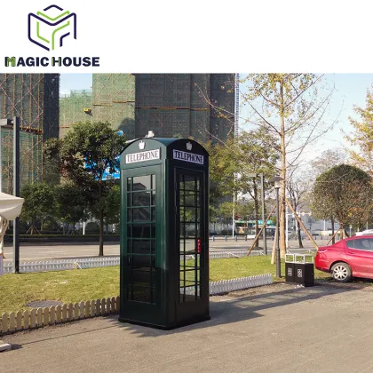 Green call booth metal phone booth outdoor telephone booth