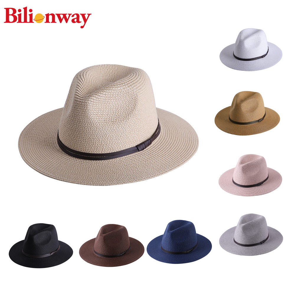 Flattop Sunblock hat Straw hat black leather belt