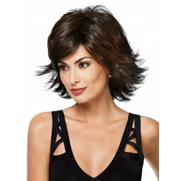 Wholesale short dark brown synthetic hair wigs natural straight and kinky wave hair synthetic hair wig for women