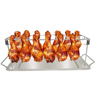 14 Slot BBQ Chicken Leg Rack with Drip Tray - Outdoor Grill Accessory