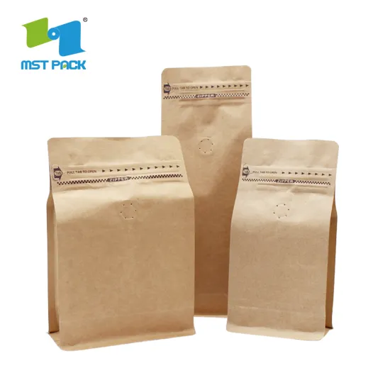 Flat Bottom Compostable Bio Coffee Bag with valve