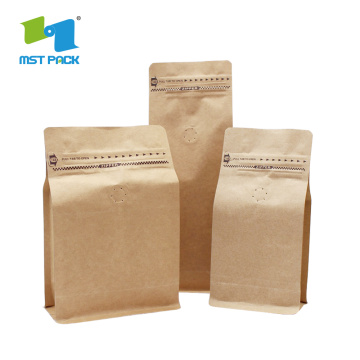 Flat Bottom Compostable Bio Coffee Bag with valve