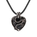 Black Obsidian Heart Antique Silver Dragon Gemstone Pendant (32x42mm) Keychain