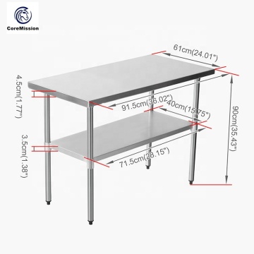 Table de travail de cuisine en acier inoxydable avec dosseret