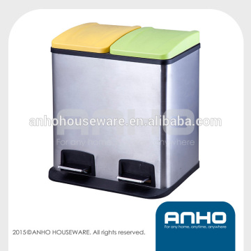 Stainless steel lateral trash bin with double barrel two color rubber cover