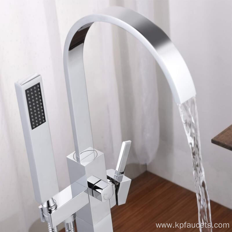 Floor Mounted Tub Shower Faucets with Hand Sprayer Single Handle Free Standing Bathtub Shower Mixer Taps