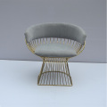 silla de comedor de respaldo suave de tela de acero inoxidable dorado