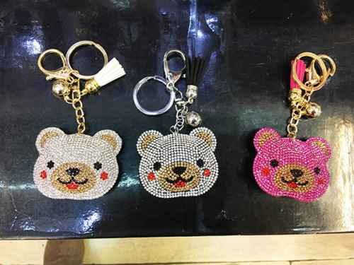 Customized Bear Rainbow Color Key Chain Rhinestone Keyring