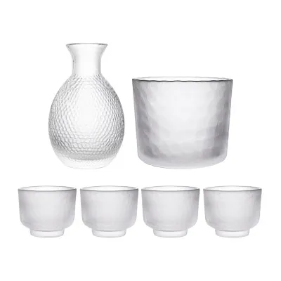 Li Qing Frosted Japanese Style Sake Glass Cup Set with Warmer