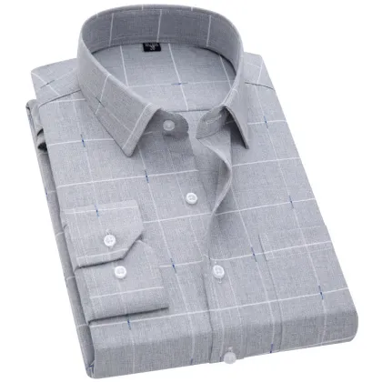 Men's Long-sleeved Plaid Business Casual Shirt for Middle-aged and Elderly