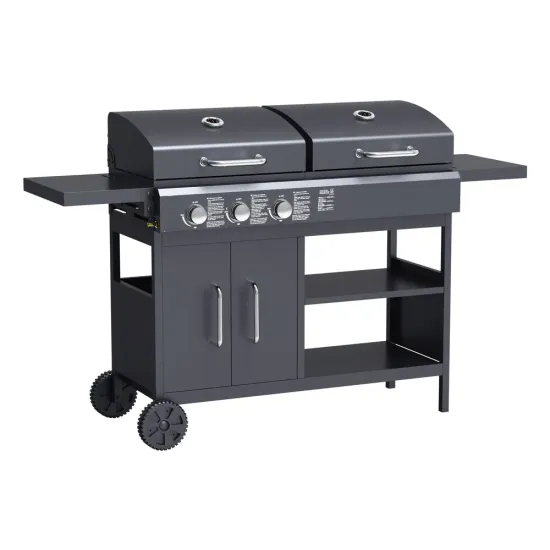 2-in-1 Gas Charcoal Trolley Grill for BBQ Cooking