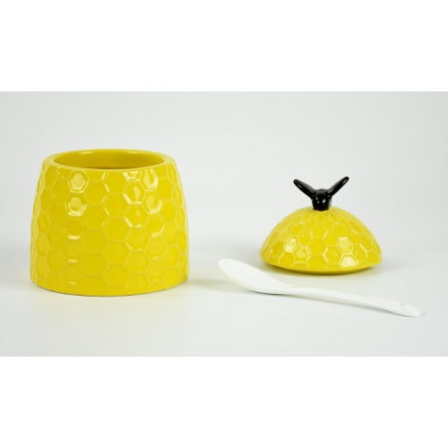 Boîte à aliments en forme d&#39;abeille jaune en céramique avec couvercle