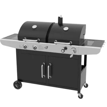 Propane and Charcoal Grill Combo with Cover - Dual Fuel BBQ with Side Shelves for Patio and Garden