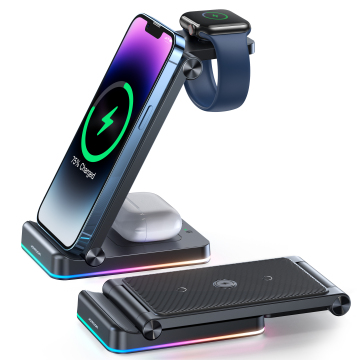 Joyroom Foldable 15W Wireless Charger Stand - 3-in-1 Wireless Charger for Phone, iWatch, and Earphones