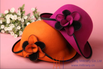 Women Unique Winter Wool Felt Fedora Hat /purple fedora hats With Flower Trimming On Back