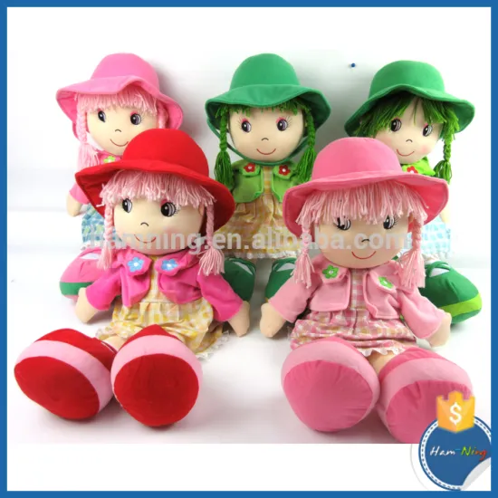 Top quality cute dress up girls baby plush stuffed china doll toy with hats