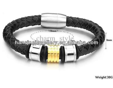 Hot Wholesale Stainless Steel Gold Plated Ring Leather Charm Bracelet
