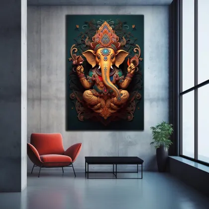 Indian Decorative Wall Paintings: Ganesha Portrait Posters, Prints, and Modern Canvas Art
